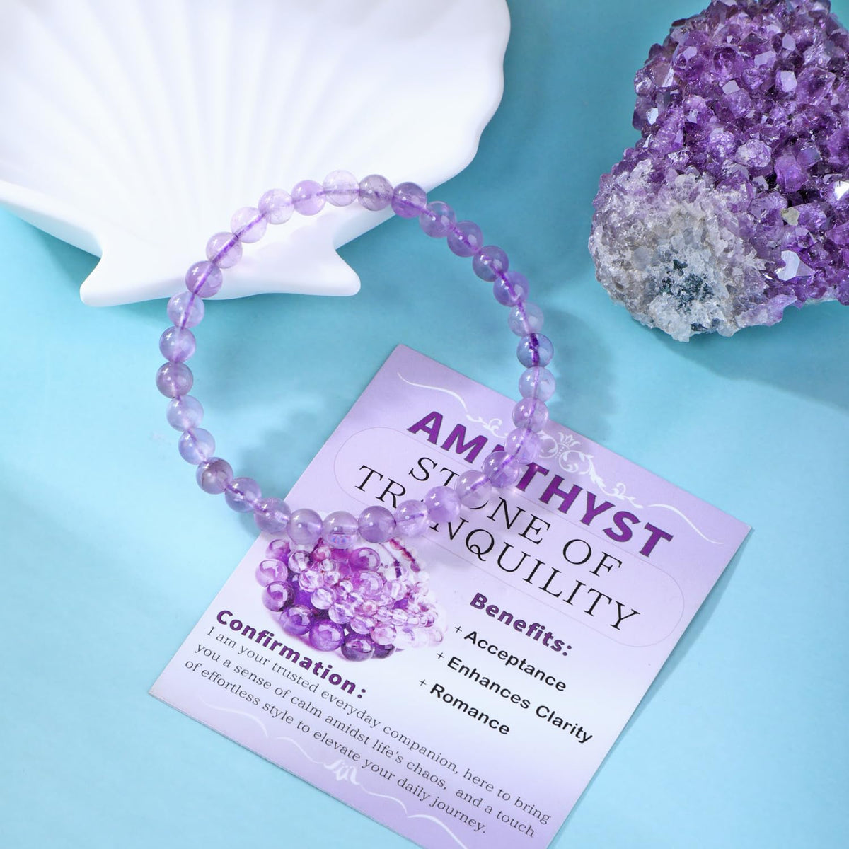 Bymitel 6mm Amethyst - Handmade Reiki Gemstone Stretch Bracelet, Natural Beauty & Spiritual Essence, Crystal Healing for Unisex Adults