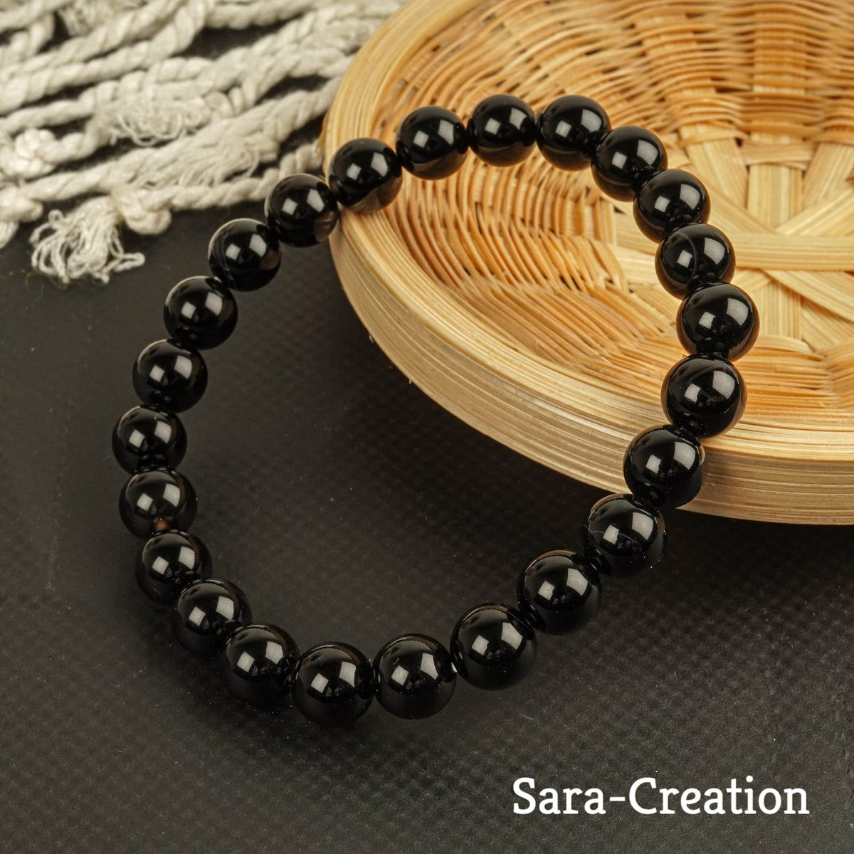 sara creation Black Tourmaline Bracelets Bead (8 Mm), Round Natural Gemstones Bracelets
