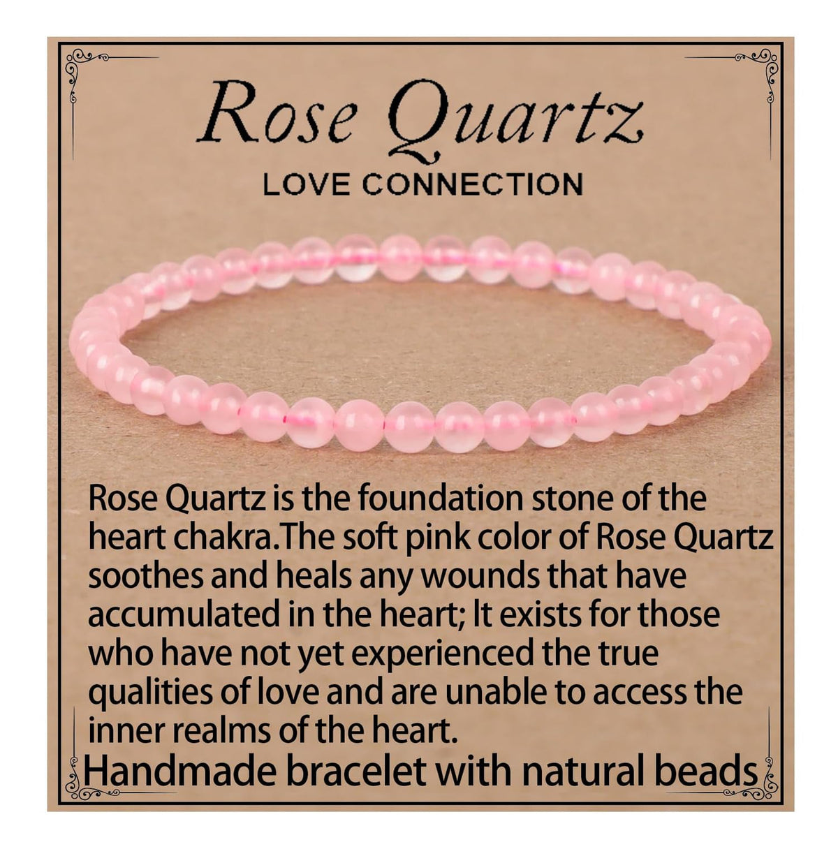 LPBeads Handmade Natural Gemstone Stretch Elastic 4mm Rose Quartz Bracelet Healing Crystal Round Stone Beads Jewelry Gifts for Women Men