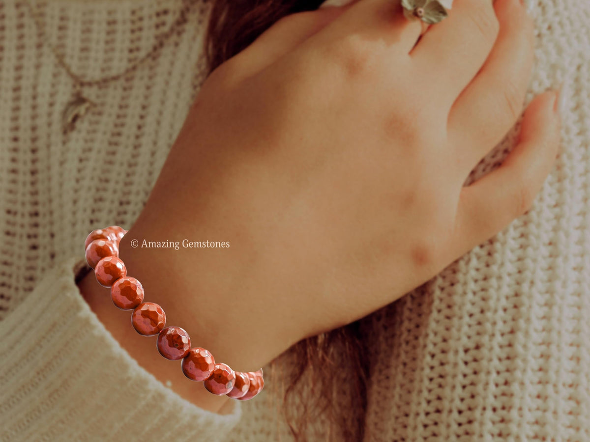 Amazing Gemstone Red Jasper Bracelet for Women - Chakra Mens Bracelet Protection Crystals and Healing Stones - Blessing Bracelet Spiritual Meditation Gift Christmas Stocking Stuffers