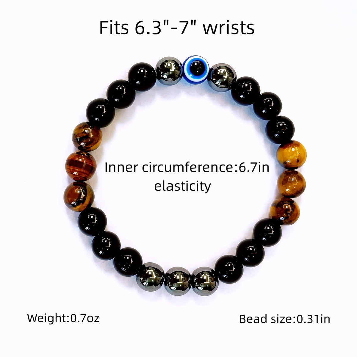 WEFRIN Evil Eye with Hematite Black Obsidian Tiger Eye Stone Triple Protection Bracelets for Men Women, Crystal Stone Bracelet Bring Luck Prosperity and Happiness Jewelry