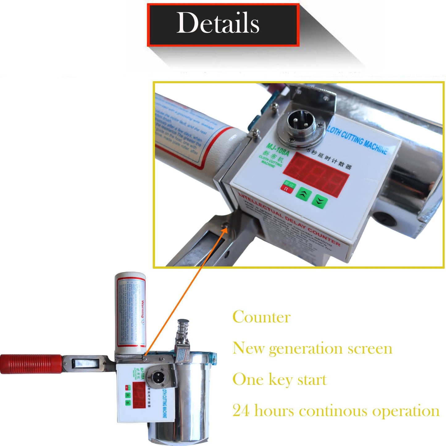 HQHAOTWU Cloth Cutting Machine High Speed Fabric Cutting Machine Cloth Cutter Fabric End Cutter with 86" Rack & Digital Counter for Clothing, Textiles, Leather 220V