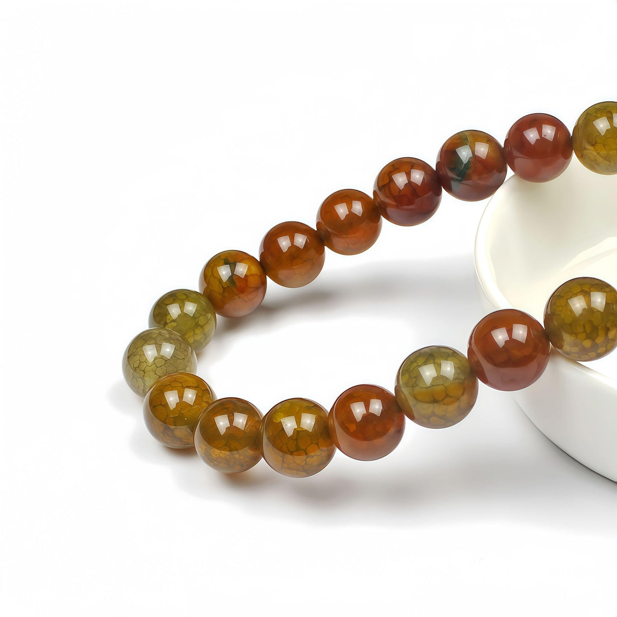MJDCB Natural Ancient Crack Agate Beads Yellow Dragon veined Stripe Agate Round Stone Beads for DIY Necklace Bracelat Jewelry Making 15" (6mm)