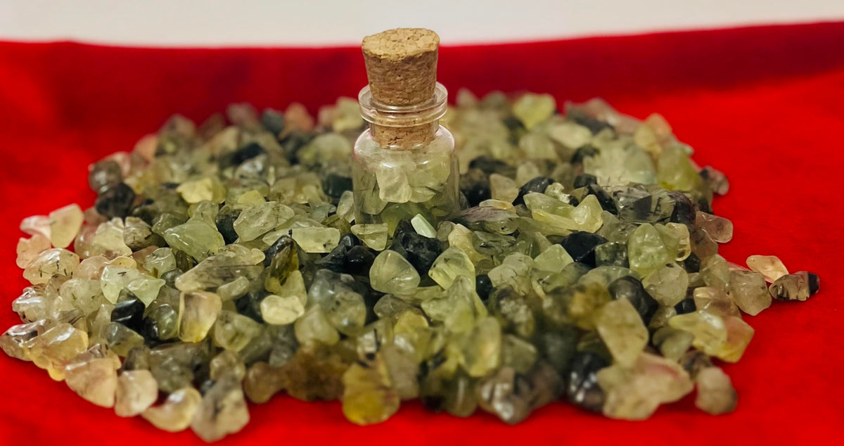 Indian Consigners Natural Crushed Polished Tumbled Gem Stone Chips, Decoration & Healing Crystals(Prehnite)