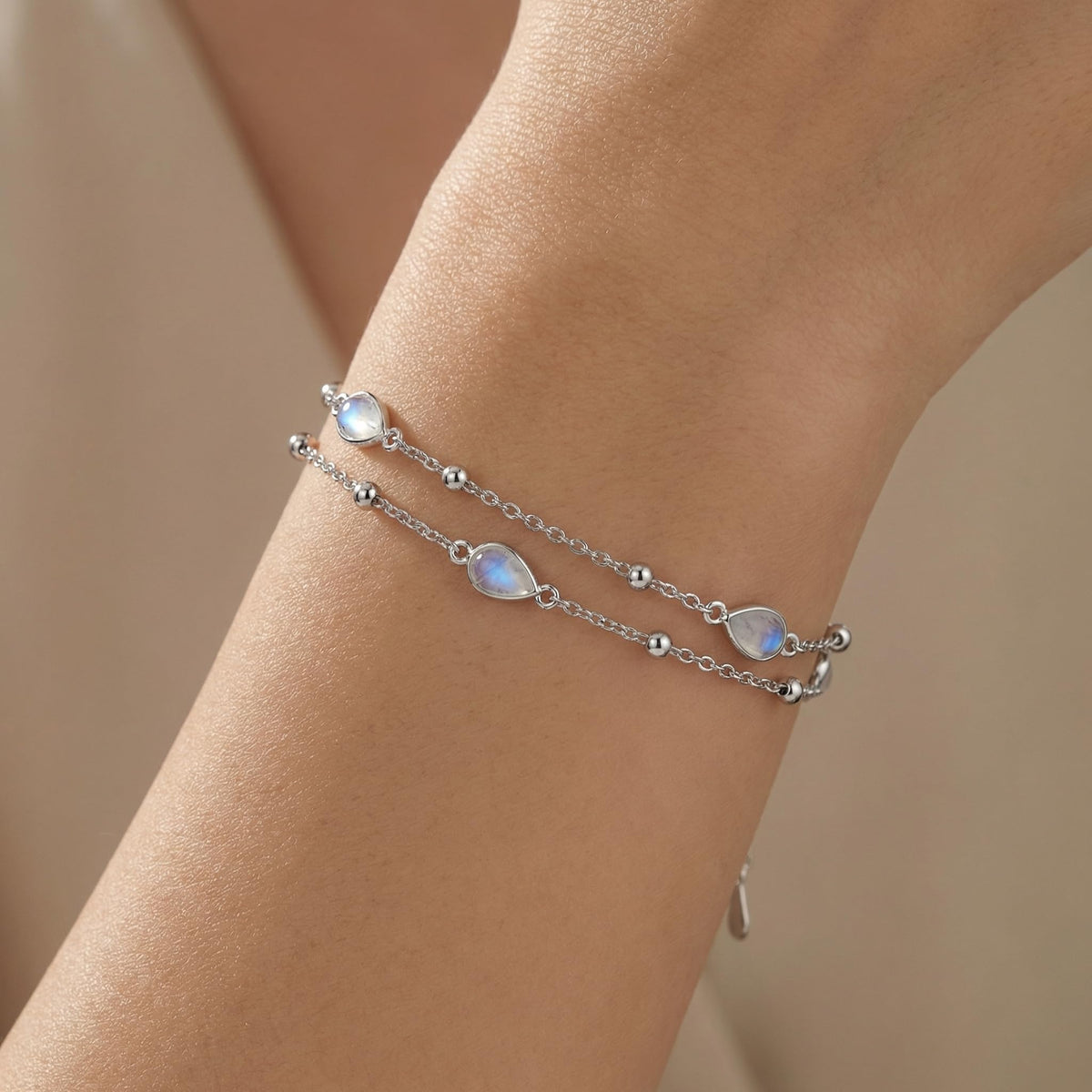 ZADIUA Moonstone Bracelet 925 Sterling Silver Adjustable Moonstone Double Layered Chain Bracelet Jewelry Gifts for Women