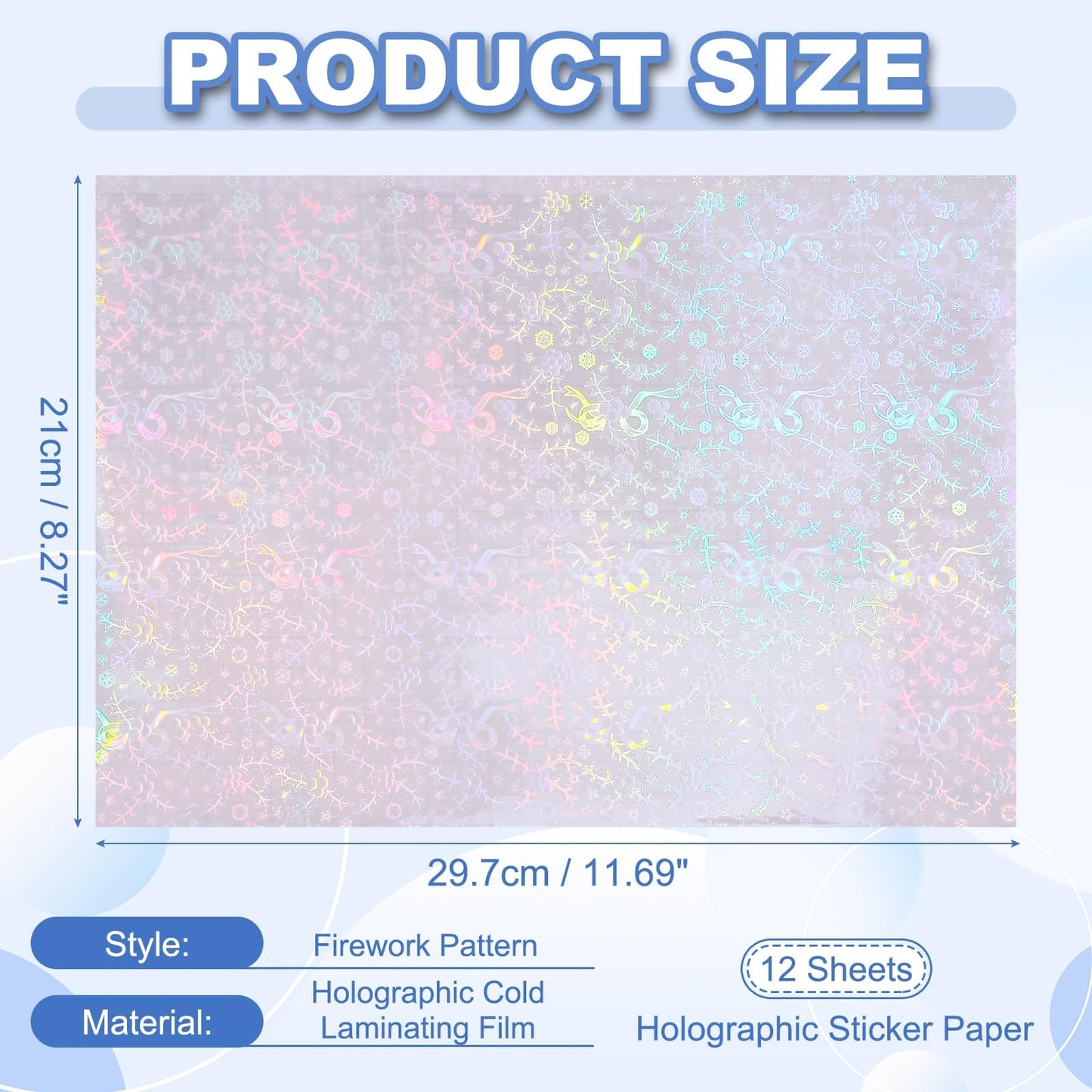 PATIKIL 12x8 Inch Holographic Laminate Sheets, 12Pcs Holographic Sticker Paper Transparent Vinyl Laminate Film A4 Waterproof Self Adhesive for Craft Books, Holiday Ribbon Pattern