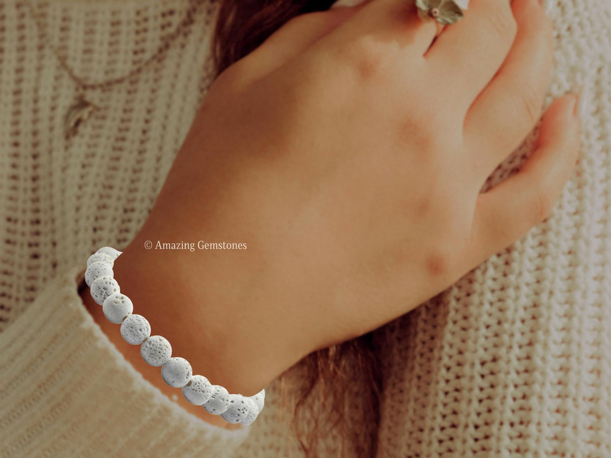Amazing Gemstone White Lava Bracelet for Women Men's Gifts - Protection Healing Crystal Bracelet - 8mm Gemstone Beaded Adjustable Bracelet