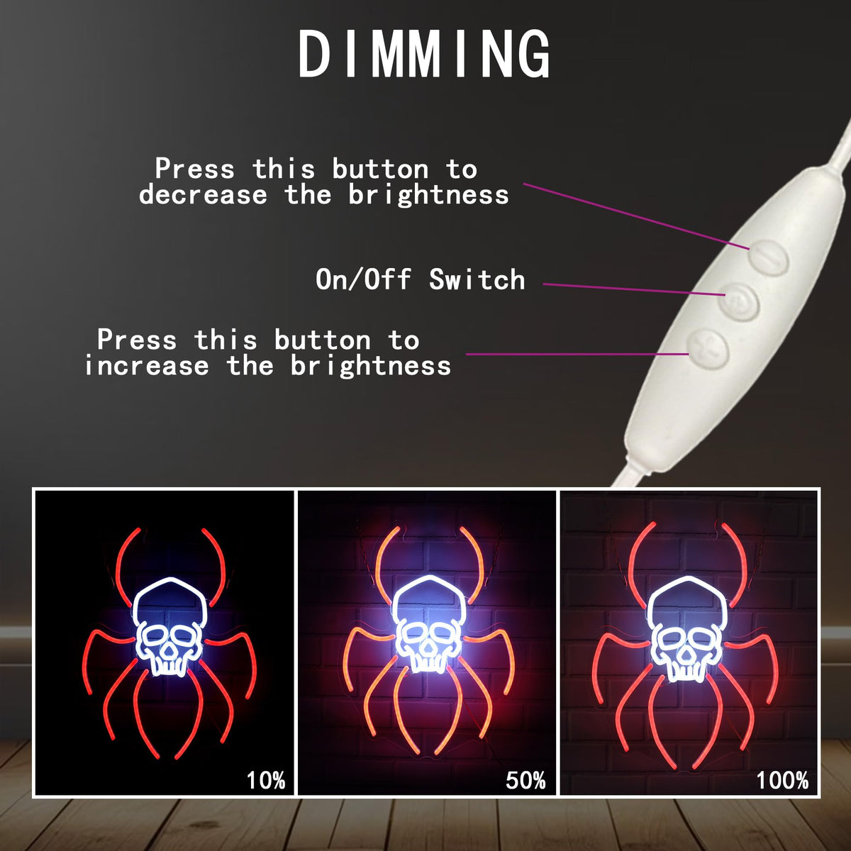 Spider Skull Neon Sign, Halloween Skull LED Light for Party & Home, Creepy Skull Decor Wall Sign for Halloween Decorations, USB Powered Halloween LED Sign for Holiday Party Decor