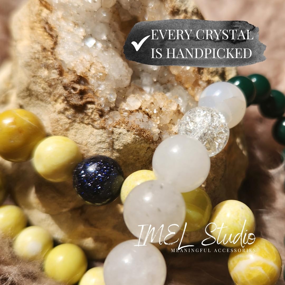 Handmade Jewelry: Crystal Bracelets for Women with Natural Gemstones - Boho Gifts by IMEL Studio (Indigo & Lime Beauty Jade bracelet for balance and stability)
