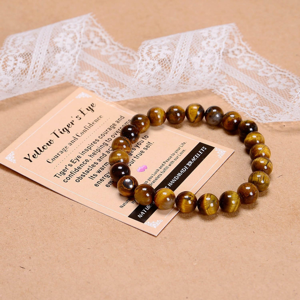 AD Beads Handmade Gemstone Stretch Elastic Bracelet Crystal Healing Reiki Nature's Beauty and Spiritual Essence Unisex (4mm, Yellow Tiger's Eye)