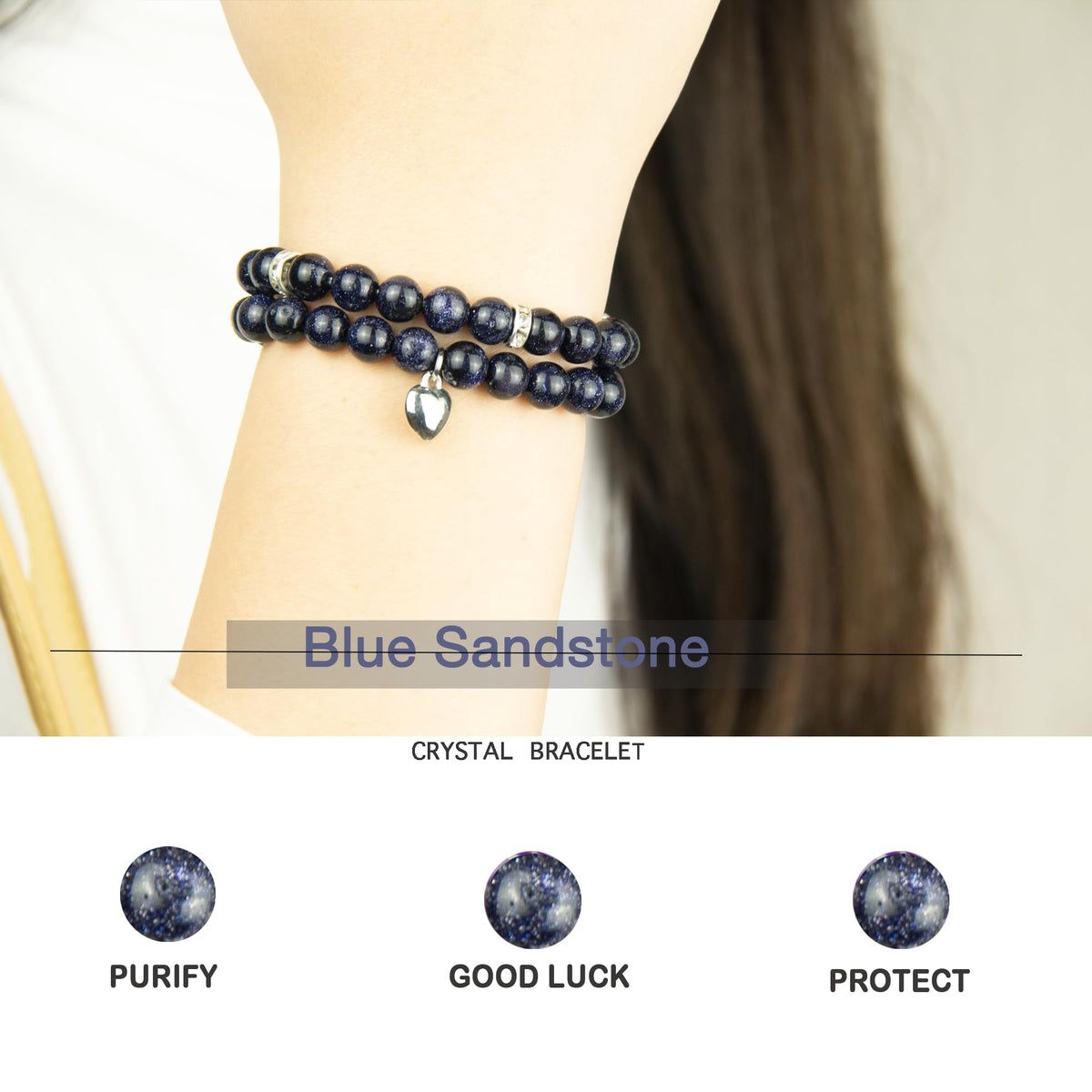 GDLKPYHS Healing Bracelets for Women - Blue Sandstone Bracelet - Healing Prayers Crystal Bracelet, 8mm Natural Stone Stress Relief Yoga Beads Get Well Soon Gifts