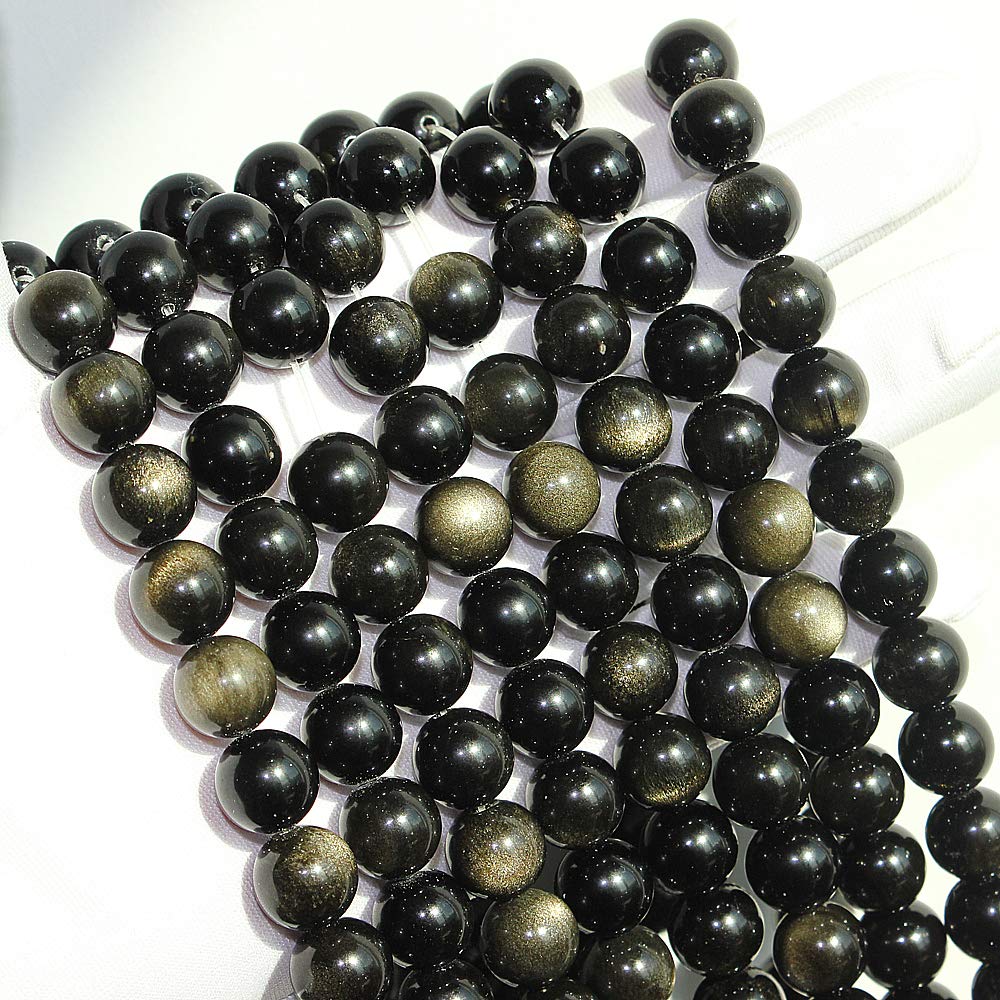MJDCB Rare Collection Natural Stone Beads Gold Obsidian Round Loose Beads for Jewelry Making DIY Bracelet Necklace (8mm)