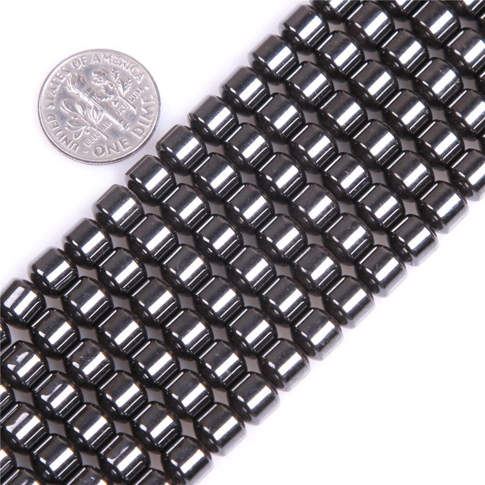 HAAMIIQII 65pcs 6mm Natural Black Hematite Loose Gemstone Beads Drum Shape Spacer Stone Beads for Jewelry Making DIY Bracelets Necklaces Crafting