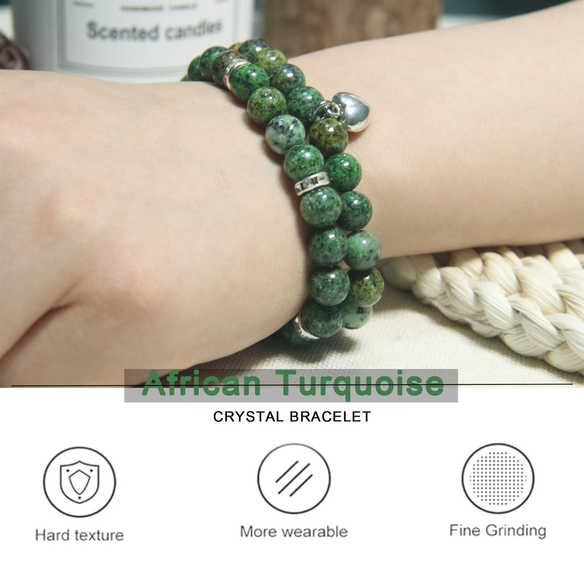 GDLKPYHS Healing Bracelets for Women - African Turquoise Bracelet - Healing Prayers Crystal Bracelet, 8mm Natural Stone Stress Relief Yoga Beads Get Well Soon Gifts