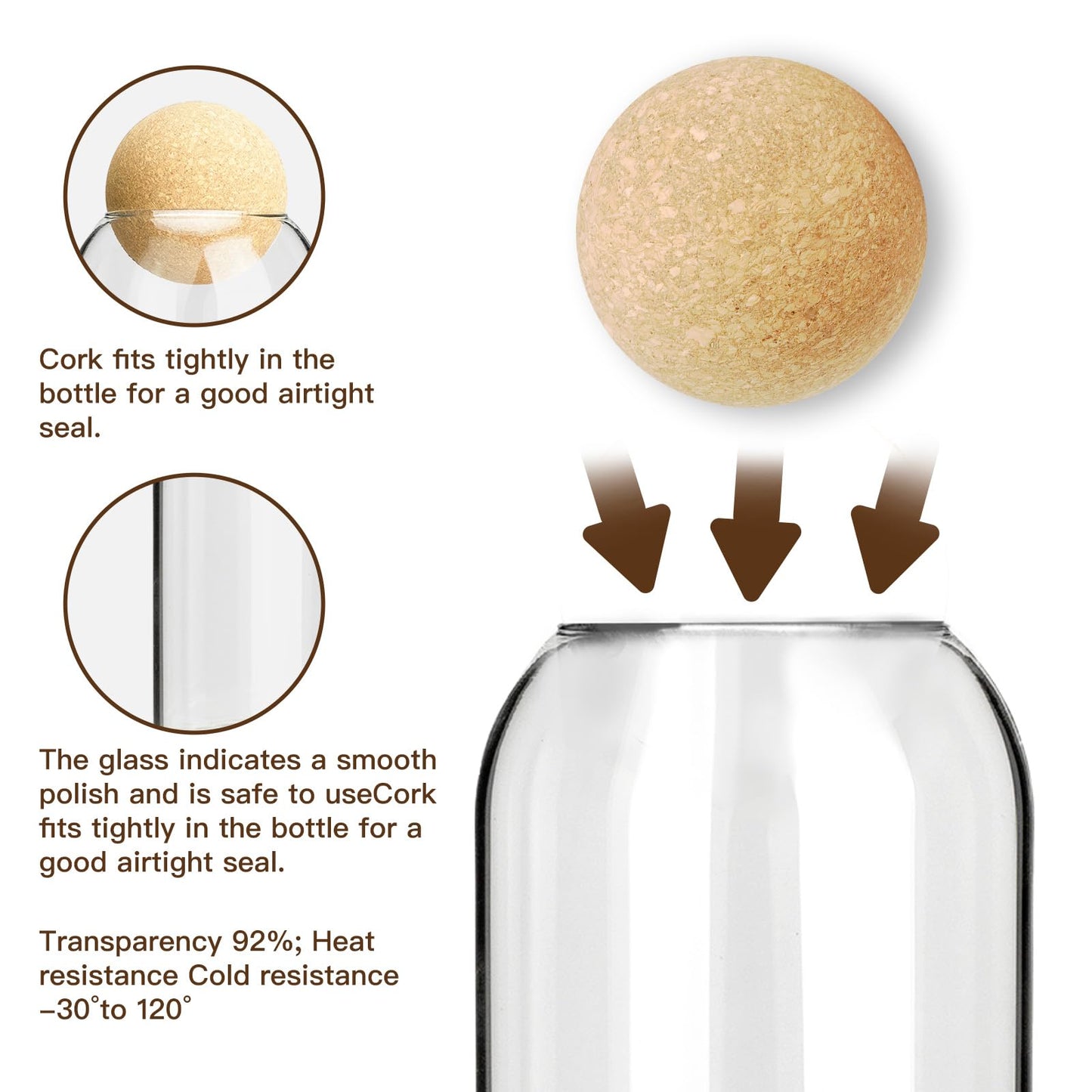 4PCS Glass Jar Storage Container with Ball Cork, 500ML/17Oz Food Storage Containers Clear Wood Cork Bottle Candy Jars Coffee Canister for Beans Nut Sugar Spices Seasonings Kitchen Organizer Christmas