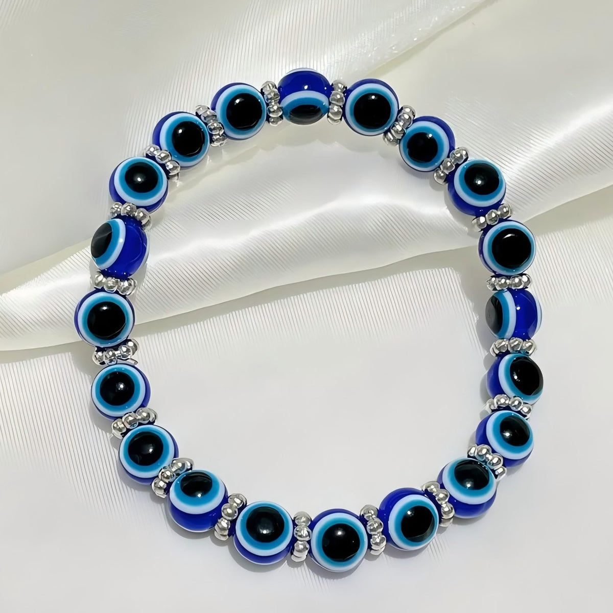 Cryhand Female 8mm Beaded Bracelets For Women Evil Eyes Bracelet for Men Handmade Lucky Money Stretchy Crystal Bracelets Best Gifts