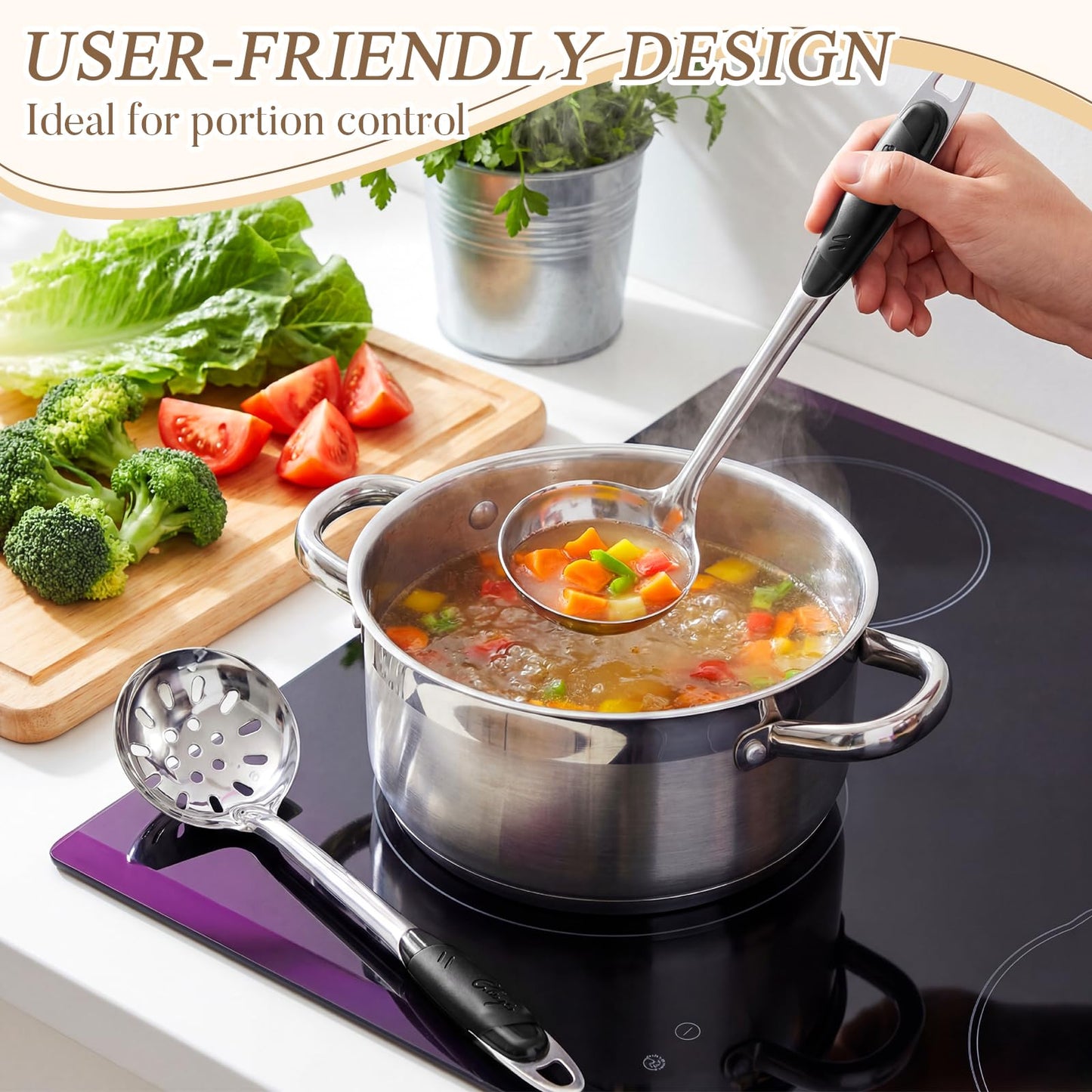 SiliFine 24 Pcs Portion Control Serving Spoons Solid and Slotted Stainless Steel Ladle Spoon 3oz Portion Scoops Cups for Kitchen Cooking Food Serving Utensils Set for Parties Buffets Home Hotels