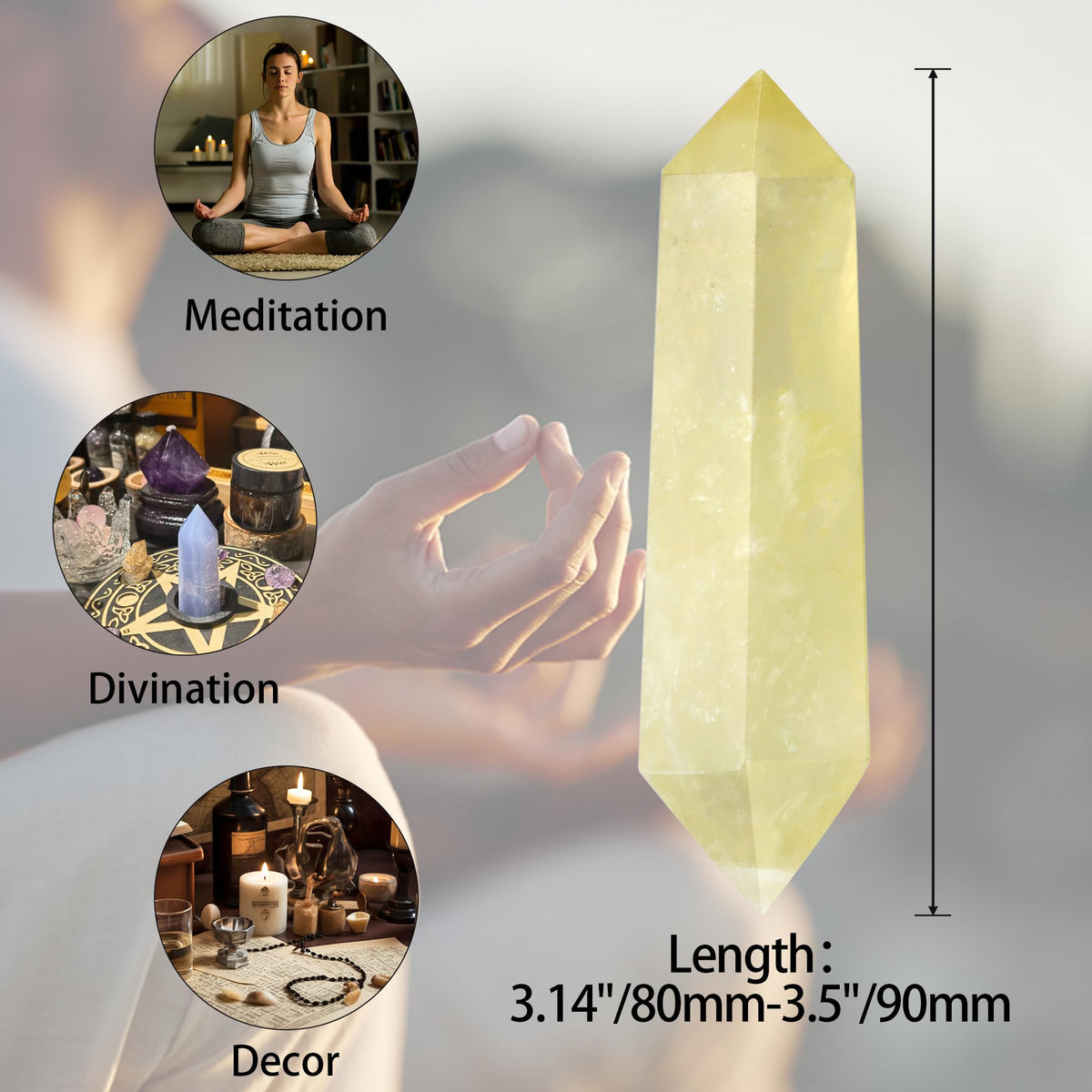 YATOJUZI 3.5" Citrine Healing Crystals Wand Natural Crystals and Healing Stones Large Hexagonal Citrine Crystal Points for Meditation Divination Reiki Energy Balancing 1PCS