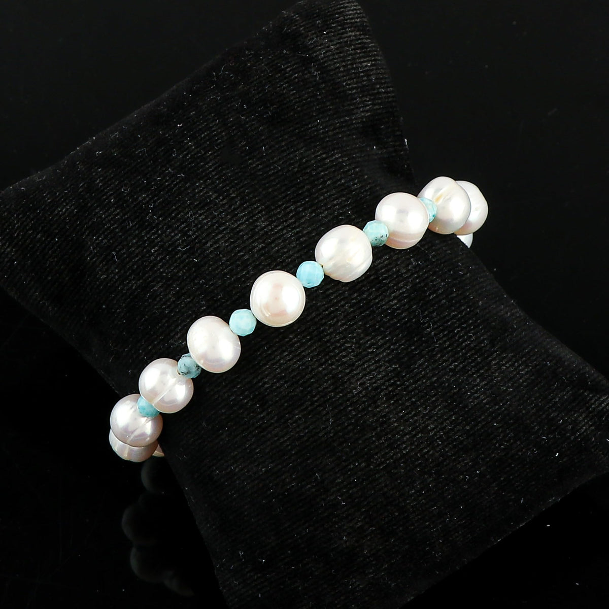 CRYSTALIS Natural Larimar And Freshwater Pearl Beaded Bracelet, Elegant Beads Crystal, Chakra Bracelet, Healing Bracelet, Gemstone Jewelry, 925 Sterling Silver Slider 10 inch