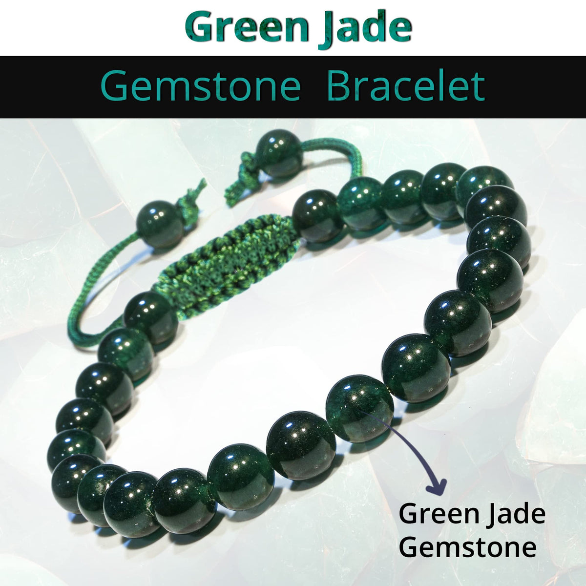 ANAYA AGATE Healing Crystal Bracelet – Chic Gemstone Bracelet for Men and Women – 8mm Round Bead Bracelets for Spiritual Healing, Protection, Positive Energy - Green Jade