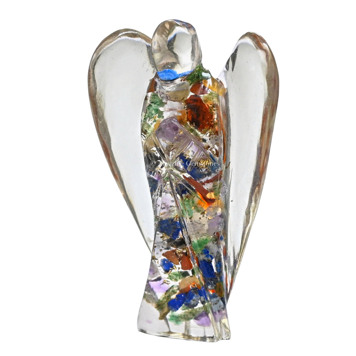 Amazing Gemstone Chakra Guardian Angel Figurine Pocket Crystal Angel for Protection - Orgone Guardian Angel with Orgonite Layer and Natural Crystal for Healing Gift (2 Inch, Organite)