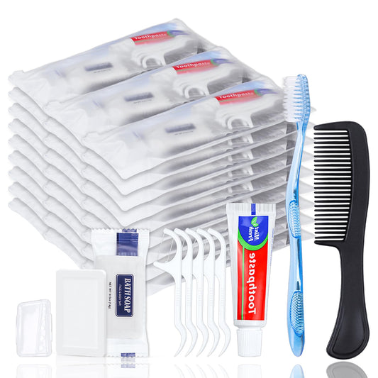 HQSLsund 10 Sets Personal Hygiene Kit Bulk, Disposable Toothbrushes with Toothpaste Floss Comb Soap and Cover, Toiletry Kits Homeless Supplies Bulk for Women,Men,Travel,Homeless