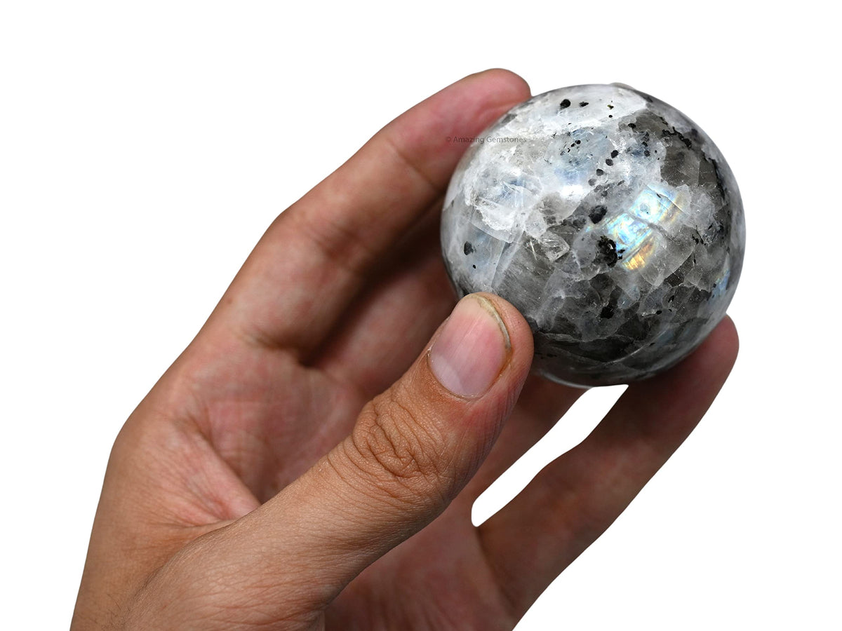 Rainbow Moonstone Crystal Sphere Round Ball with Sphere Holder Stand, Natural Healing Stone Sphere for Massage Meditation Crystal Grid Witchcraft Supplies Reiki Yoga
