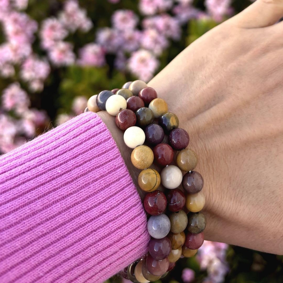 Adabele Real Natural Mookaite Jasper Gemstone Beaded Bracelet 7.5 inch Stretch Chakra Healing Crystal Stone Jewelry Women Birthday Gift (Unisex) GB8-B4