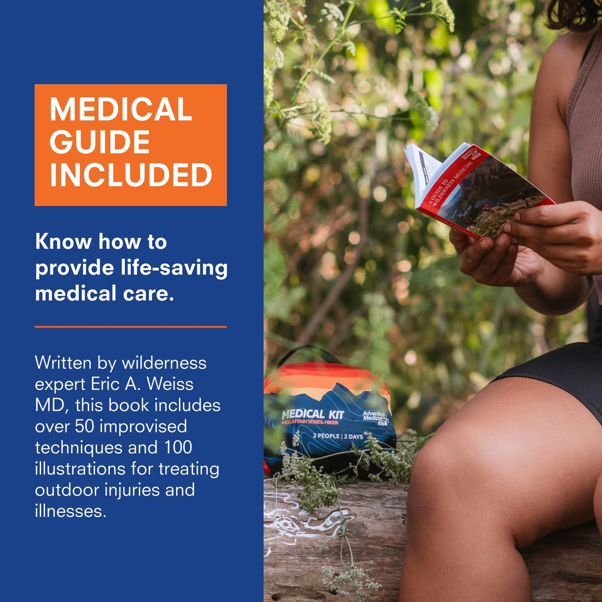 Adventure Medical Kits Mountain Series Medical Kit - Hiker - Emergency Medical First Aid Kit - for 2 People for 2 Days - Comes with a Trauma Pad, Medicine, Guide Book & More - Sunset
