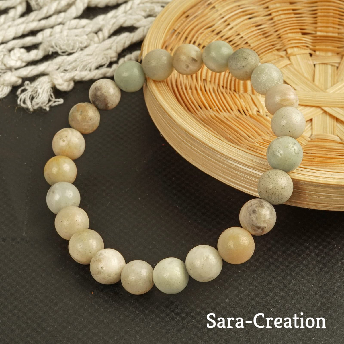sara creation Multi Amazonite Stone Bead Bracelet - Adjustable Natural Gemstone Bracelets - Healing For Girl Women Men