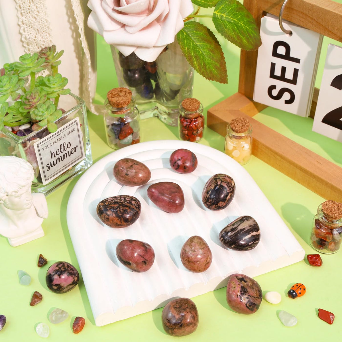 DUQGUHO Rhodonite Crystals Healing Crystal Stones Set Natural Crystals Bulk Irregular Stones 0.45 lbs