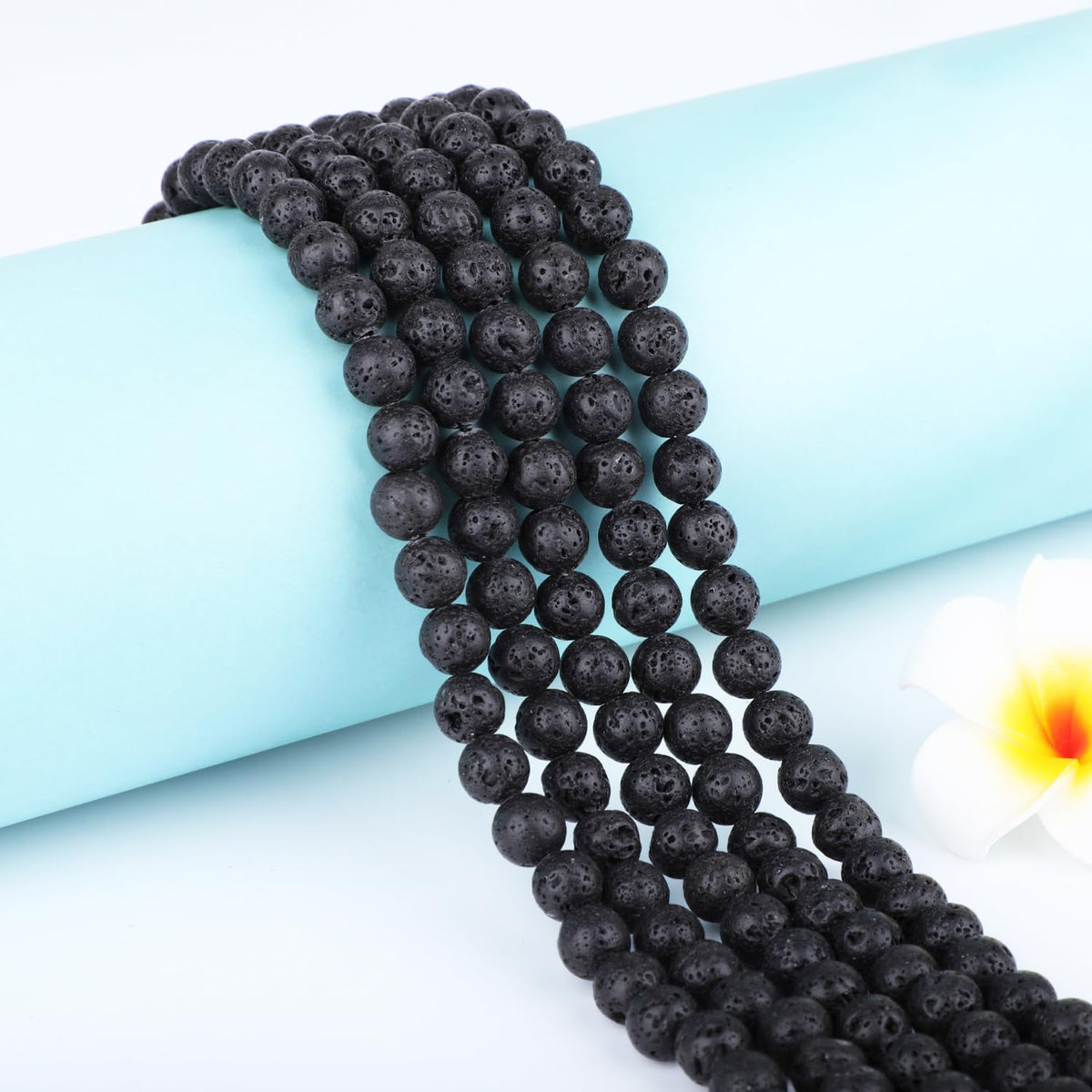 CMBYN Natural Stone Beads Round Genuine Real Stone Beading Strand Loose Gemstones DIY Smooth Bead for Bracelet Necklace Earrings Jewelry Making (Black Lava, 8mm 45 Pieces)