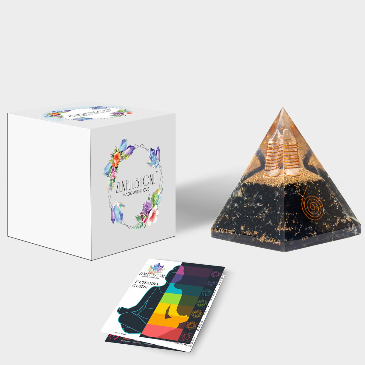 Black Tourmaline Orgone Pyramid for Protection & Security | Orgonite pyramids with Copper Coil and Crystal Quartz for Chakra Protection