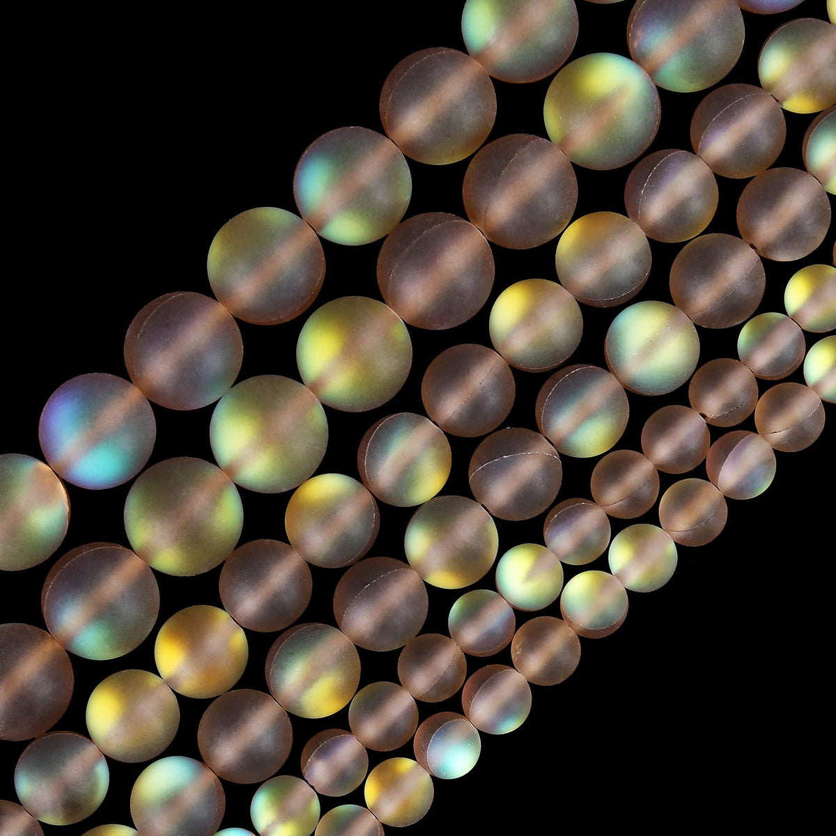 Matte Brown Aurora Crystal Glass Beads, 6MM Frosted Glitter Shining Mermaid Round Loose Beads, Rainbow Holographic Synthetic Moonstone for Jewelry Making DIY Bracelet
