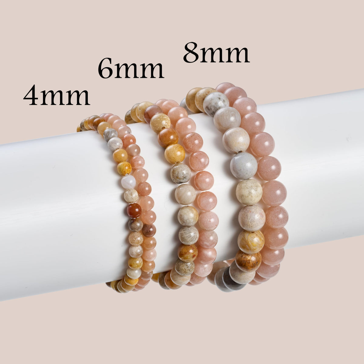 Bivei 2-Piece 8mm Beaded Bracelets for Women - Sunstone, Coral Jade – Handmade Natural Crystal Stretch Elastic Jewelry Yoga Meditation Protection Gifts