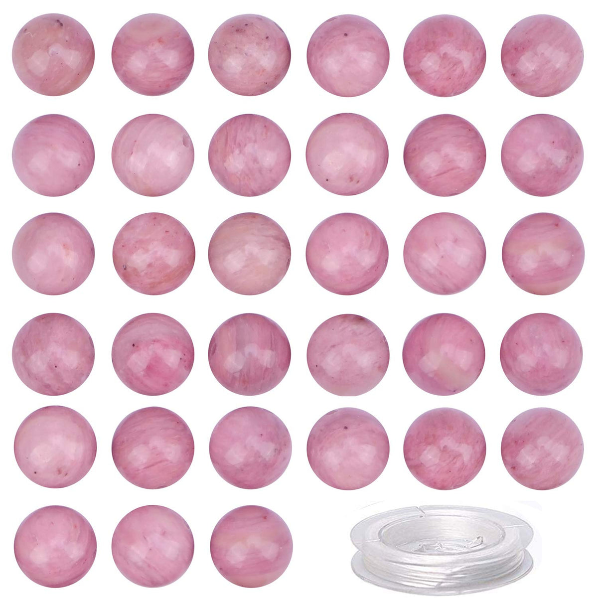 100Pcs Natural Crystal Beads Stone Gemstone Round Loose Energy Healing Beads with Free Crystal Stretch Cord for Jewelry Making (Rhodochrosite, 8MM)