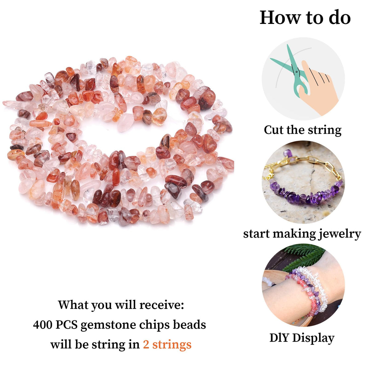 400pcs Natural Chip Stone Beads for Jewelry Making Red Hematoid 5-8mm Irregular Gemstones Healing Crystal Loose Rocks Bead Hole Drilled for Ring Earrings Necklace Bracelet Making DIY Art Crafts
