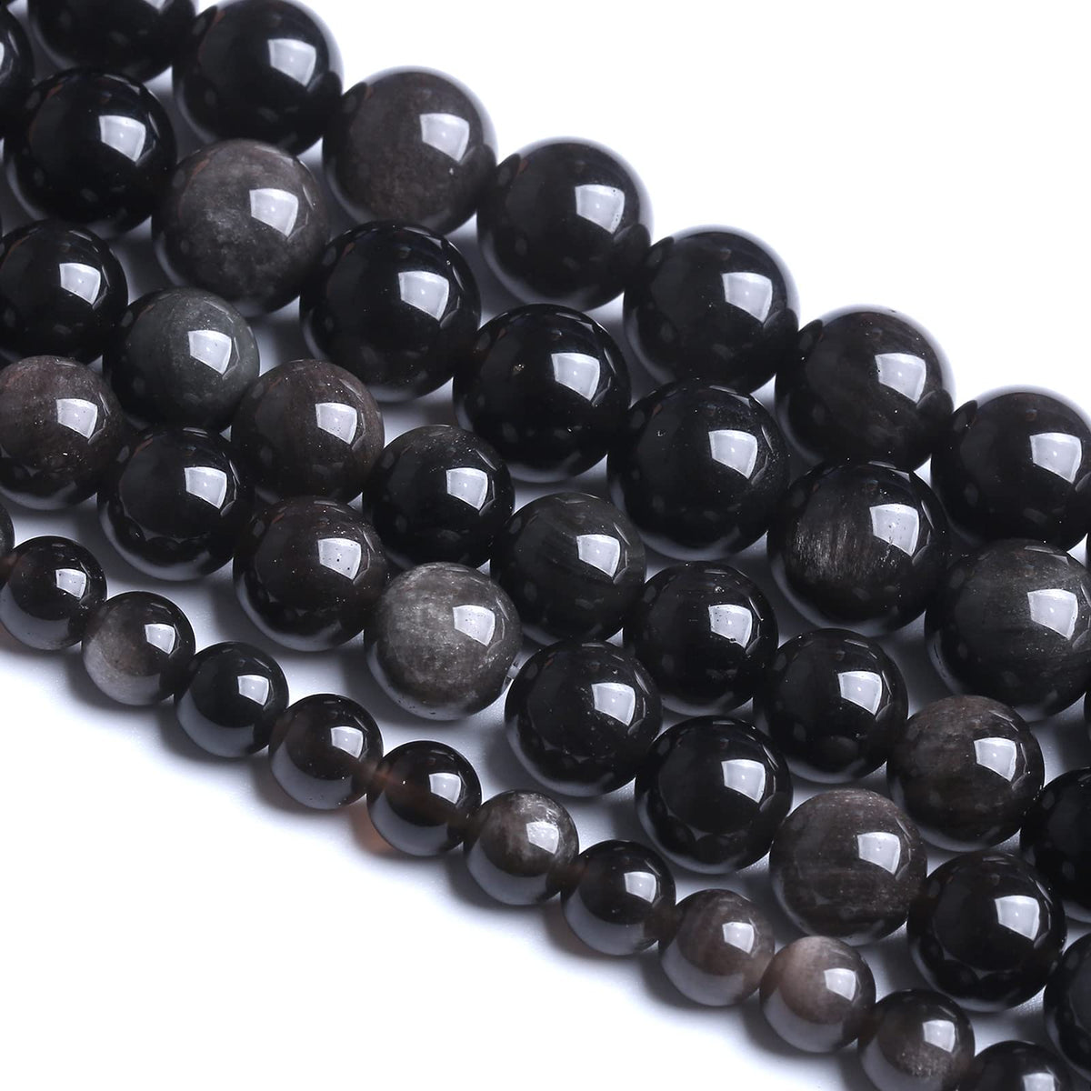 12MM 32PCS Natural Stone Silver Obsidian Loose Beads for Jewelry Making DIY Bracelet