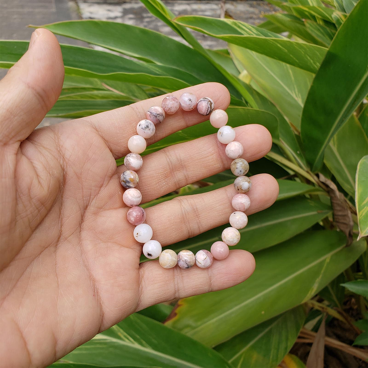 chengmu 8mm Pink Opal Stretch Bracelet for Women Round Beads Semi Gemstone for Crystal Elastic Beaded Bracelet 7.5"