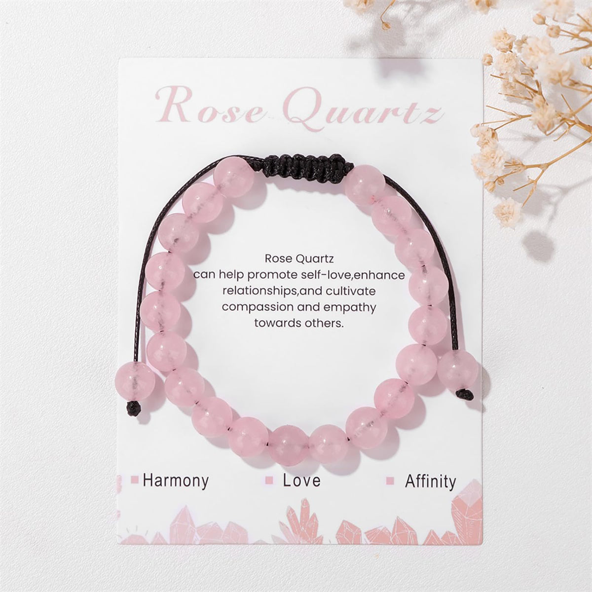 Rose Quartz Bracelets for Women 8mm Handmade Adjustable Gemstone Bracelet Crystal Beaded Bracelets Healing Crystal Bracelets Rose Quartz Jewelry for Women Girls