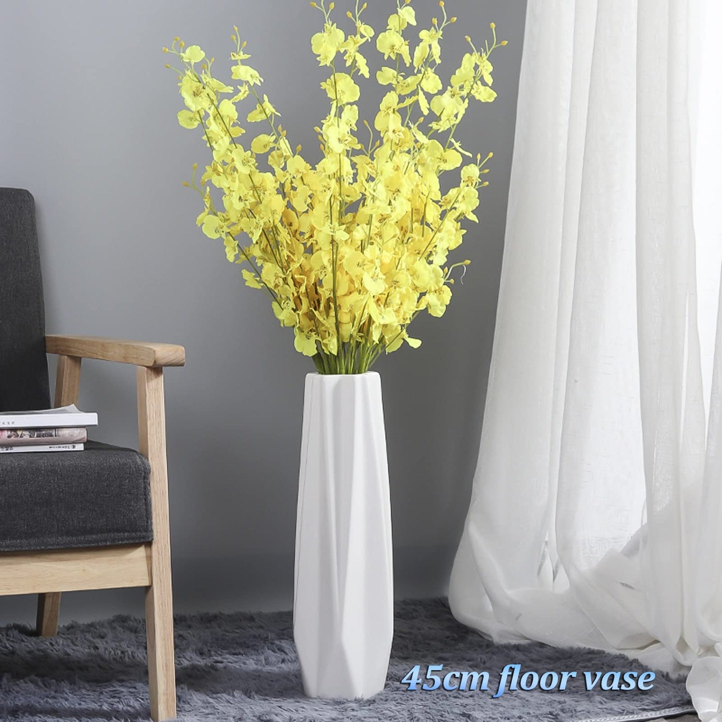 FKTHYO Floor vase Accessories Large Floor Vase,White Ceramic Vase,Handcrafted,Sophisticated Vessel for Decorative Branches and Dried Flowers (White 45cm)