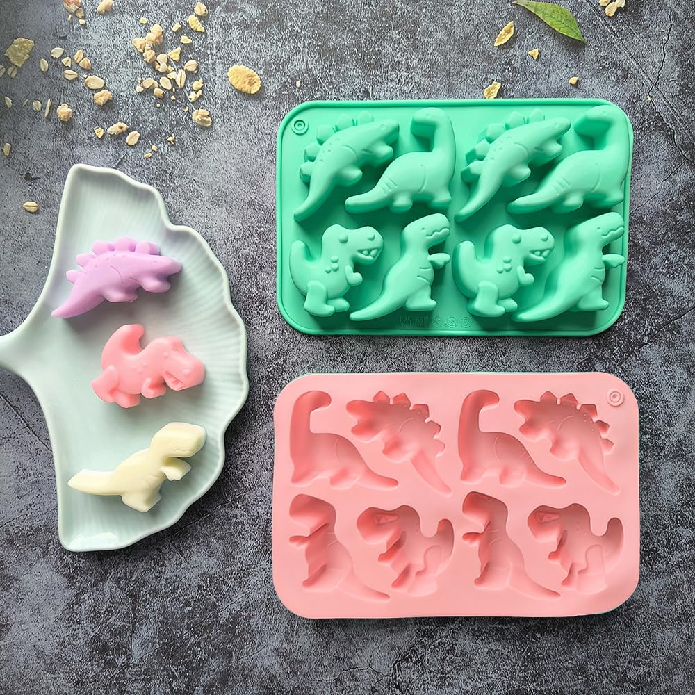 3 Packs Dinosaur Silicone Molds 8 Cavity 3D Dinosaur Baking Mould Cute Animal Themed Chocolate Mold for Cake Topper Candy Dessert Cookies Handmade Soap Craft DIY