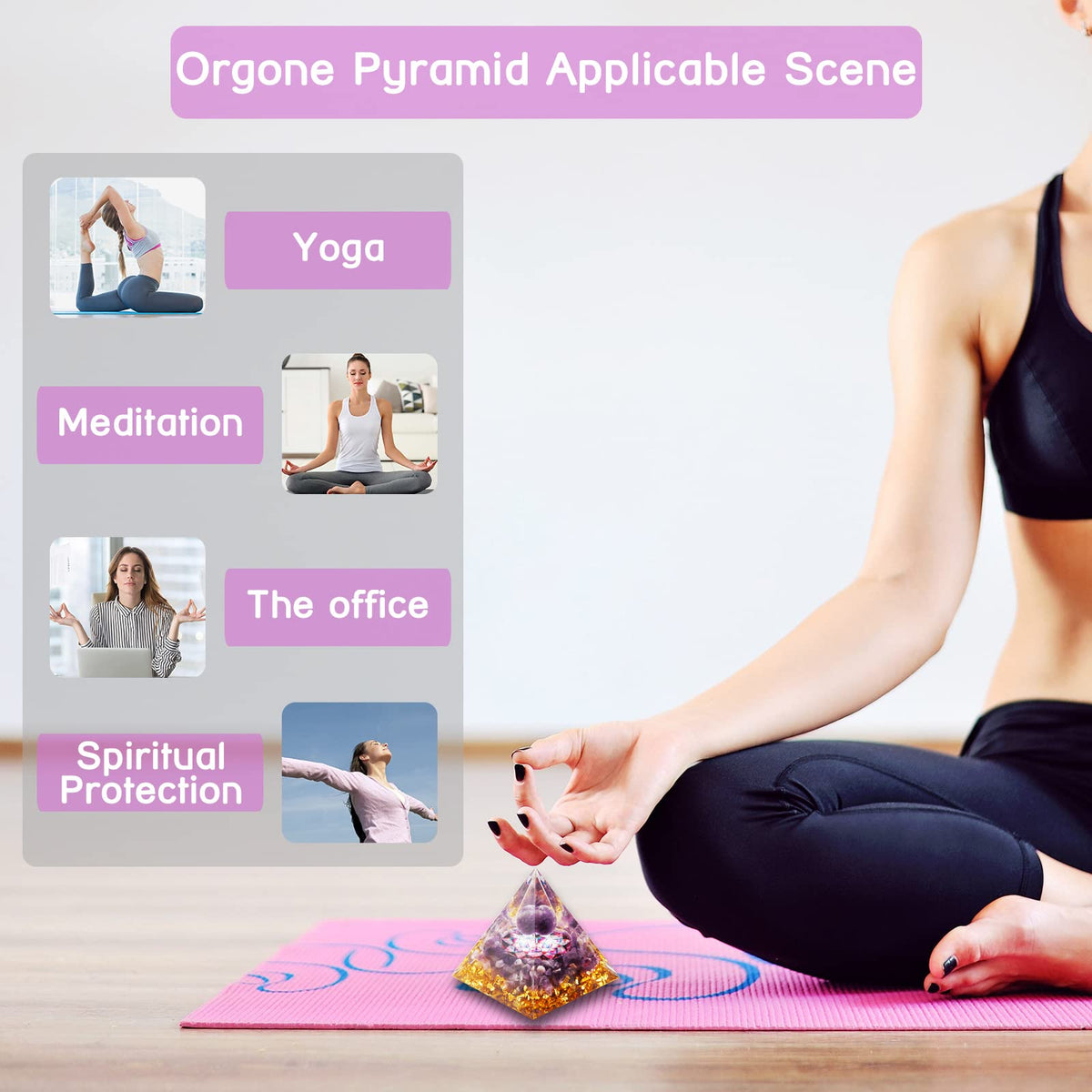 Orgone Pyramid, Amethyst Crystal Pyramid, Protection Crystals Energy Generator for Stress Reduce Meditation, Attract Wealth Lucky