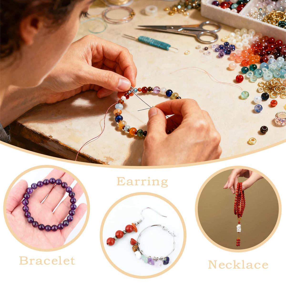 CMBYN Natural Stone Beads Round Genuine Real Stone Beading Strand Loose Gemstones DIY Smooth Bead for Bracelet Necklace Earrings Jewelry Making (Red Plum Blossom Stone, 4mm 90 Pieces)