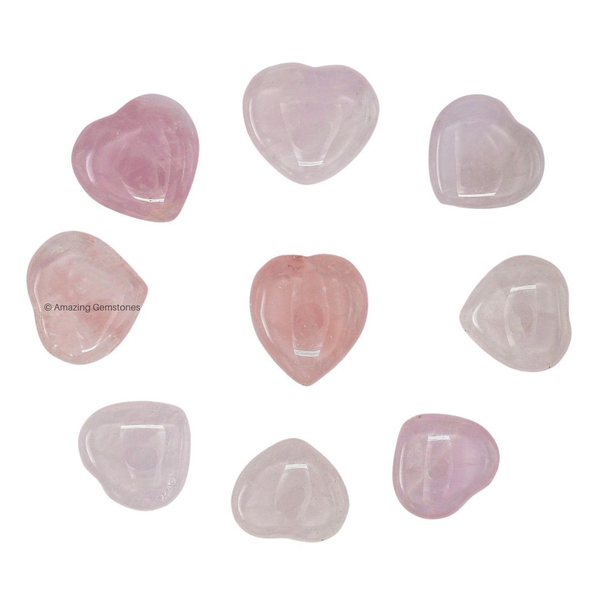 Amazing Gemstone Rose Quartz Stone Heart - Pack of 10 Crystal Heart Stones Rocks - Corazones De Piedra Crystals and Healing Stones Heart Shaped Crystal - Stocking Stuffers Gifts