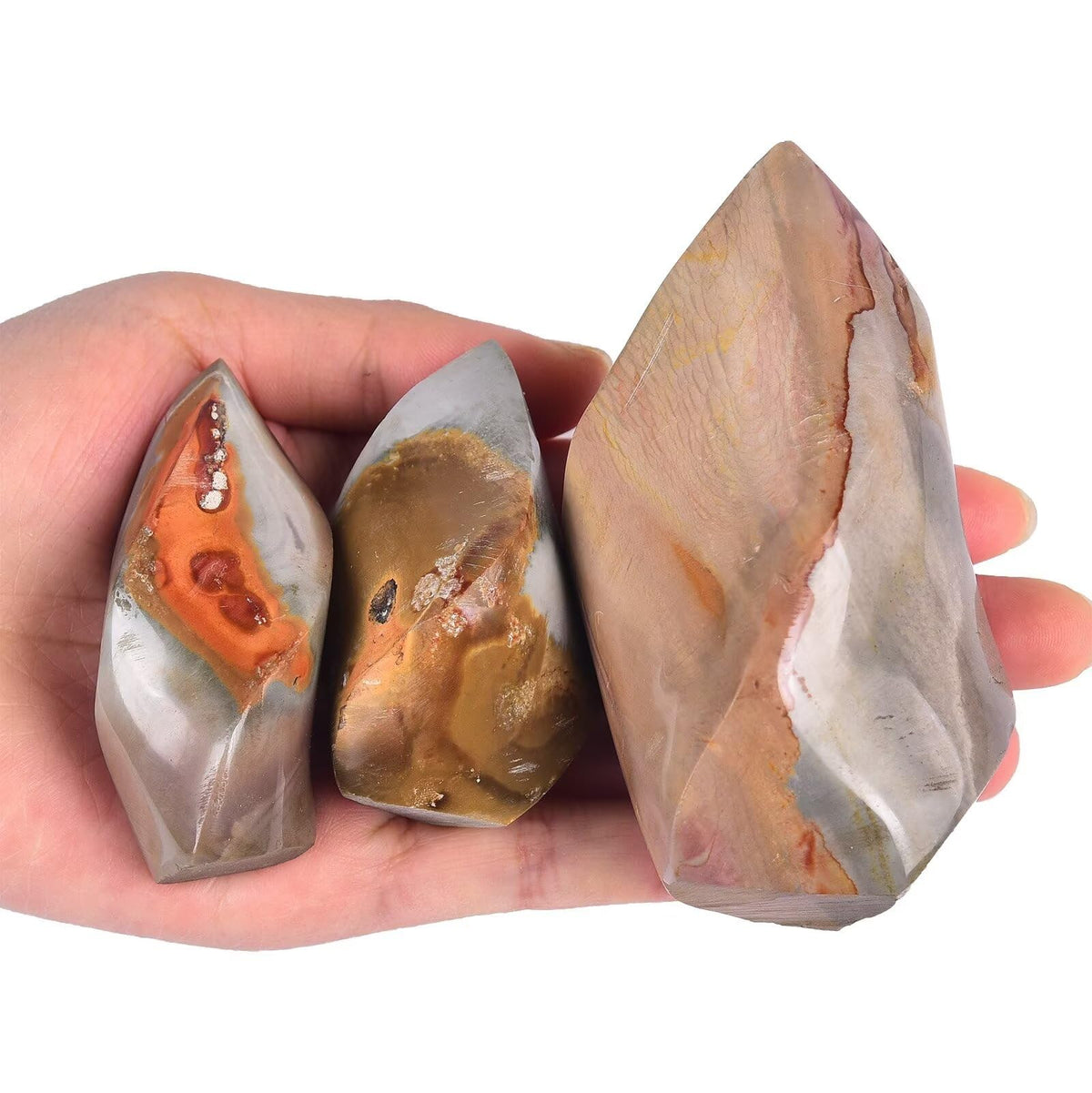 AMOYSTONE Polychrome Jasper Flame Shaped Stone Towers Obelisk Natural Healing Crystal Quartz Reiki Energy Decoration Home Office 1.0 Pound