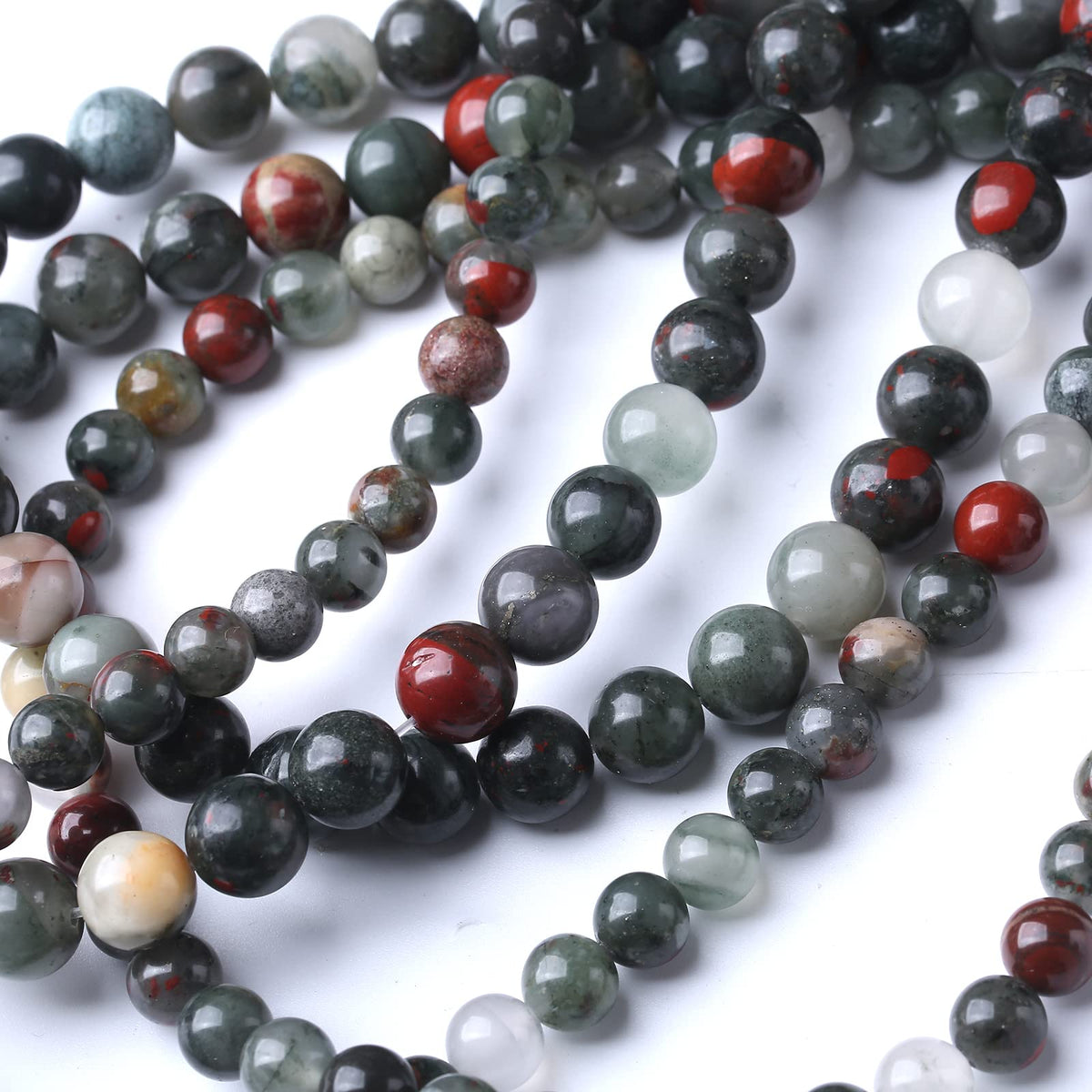 32PCS 12MM Natural African Bloodstone Stone Beads Energy Healing Beads for DIY Jewelry Bracelet Necklace Making for Jewelry Making15Inch