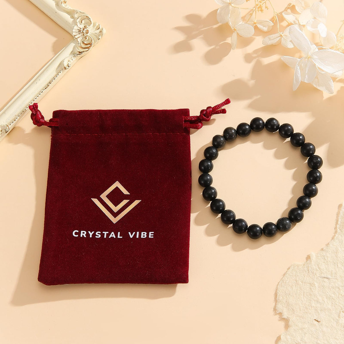 Crystal Vibe Protection Bracelet – Shungite Bracelet for Grounding Healing Energy – Natural 8mm Gemstone Beads Bracelet for Women Men