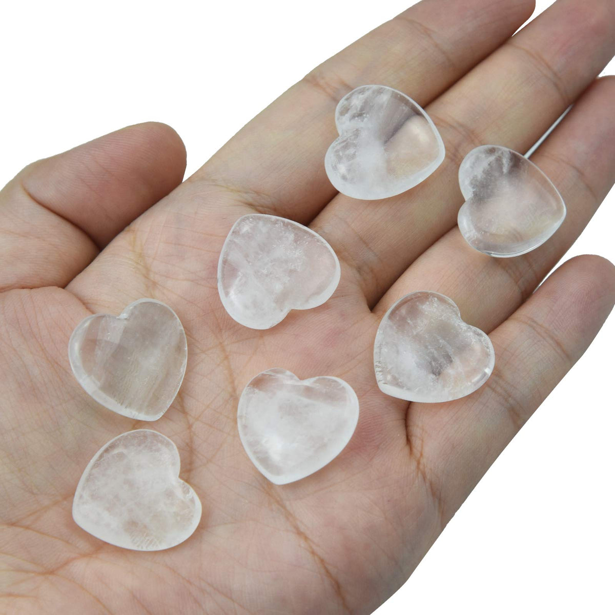 Marrywindix 15 Packs 0.8 Inch Healing Crystal Natural White Crystal Heart Love Carved Palm Worry Stone Chakra Reiki Balancing