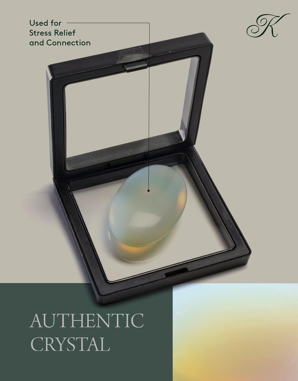 KALIFANO Opalite Palm Stone with Healing & Calming Effects - High Energy Moonstone with Information Card - Reiki Worry Crystal Used for Soothing Energy (Family Owned and Operated)